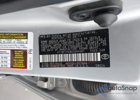 2012 Toyota Camry L from USA, damaged, VIN 4T1BF1FK8CU504097